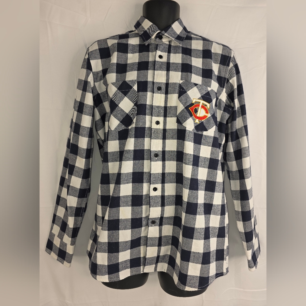 Minnesota Twins Checkered Button-Up Plaid Shirt Blue White Size Medium AS-2489